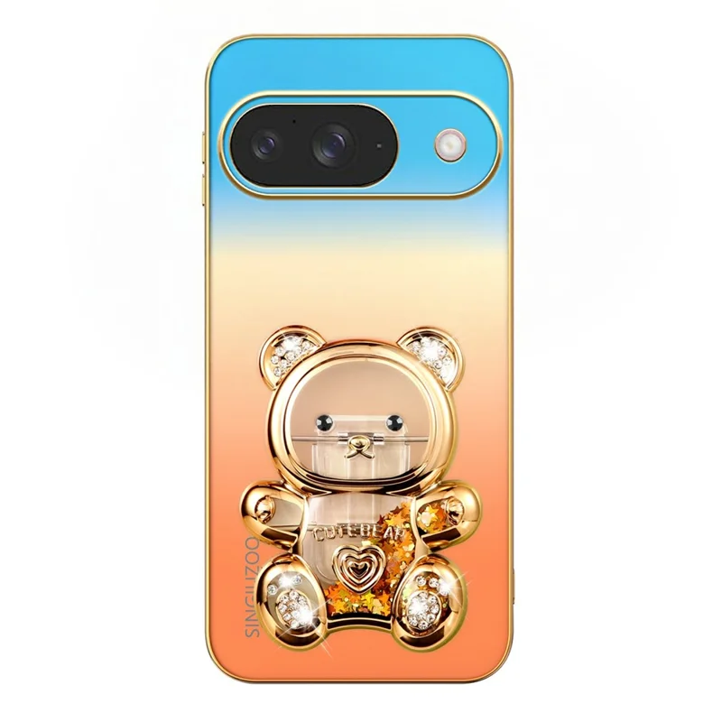 SINGIUZOO for Google Pixel 11 / Pixel 11 Pro Case Glitter Bear Kickstand Electroplated Gradient Color PC + TPU Phone Cover - Orange