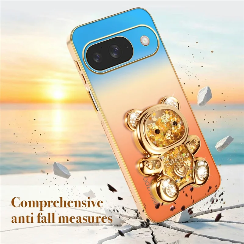 SINGIUZOO for Google Pixel 11 / Pixel 11 Pro Case Glitter Bear Kickstand Electroplated Gradient Color PC + TPU Phone Cover - Orange