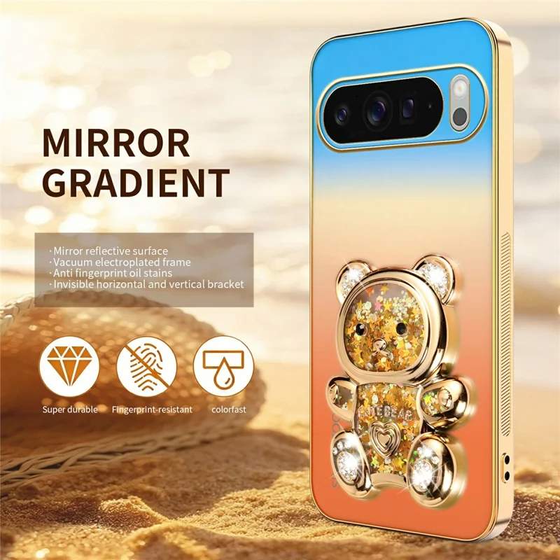 SINGIUZOO for Google Pixel 11 Pro XL Case Glitter Bear Kickstand Electroplated Gradient Color PC + TPU Phone Cover - Orange