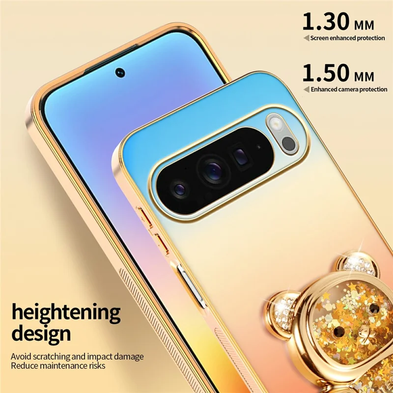 SINGIUZOO for Google Pixel 11 Pro XL Case Glitter Bear Kickstand Electroplated Gradient Color PC + TPU Phone Cover - Orange
