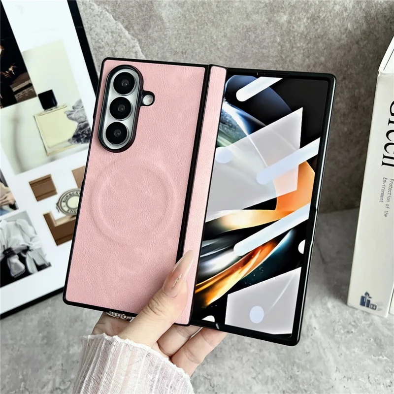 Etui magnetyczne dla Samsung Galaxy Z Fold8 Ultra z ekranem ochronnym, teksturą skóry, zawiasem sprężynowym, ochronna obudowa - różowy
