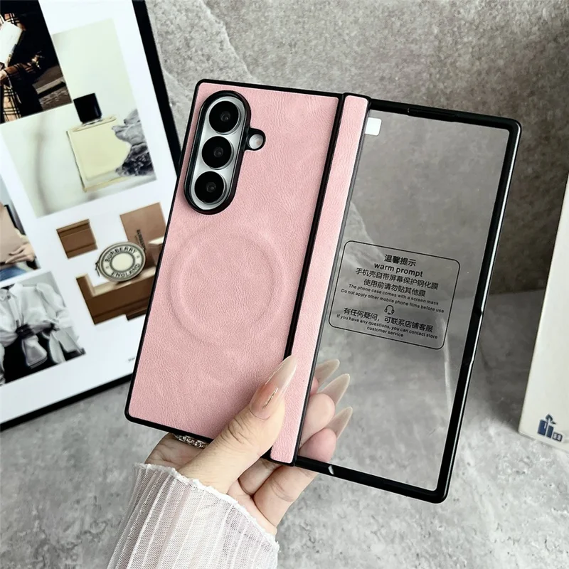 Etui magnetyczne dla Samsung Galaxy Z Fold8 Ultra z ekranem ochronnym, teksturą skóry, zawiasem sprężynowym, ochronna obudowa - różowy