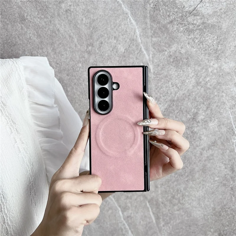Etui magnetyczne dla Samsung Galaxy Z Fold8 Ultra z ekranem ochronnym, teksturą skóry, zawiasem sprężynowym, ochronna obudowa - różowy