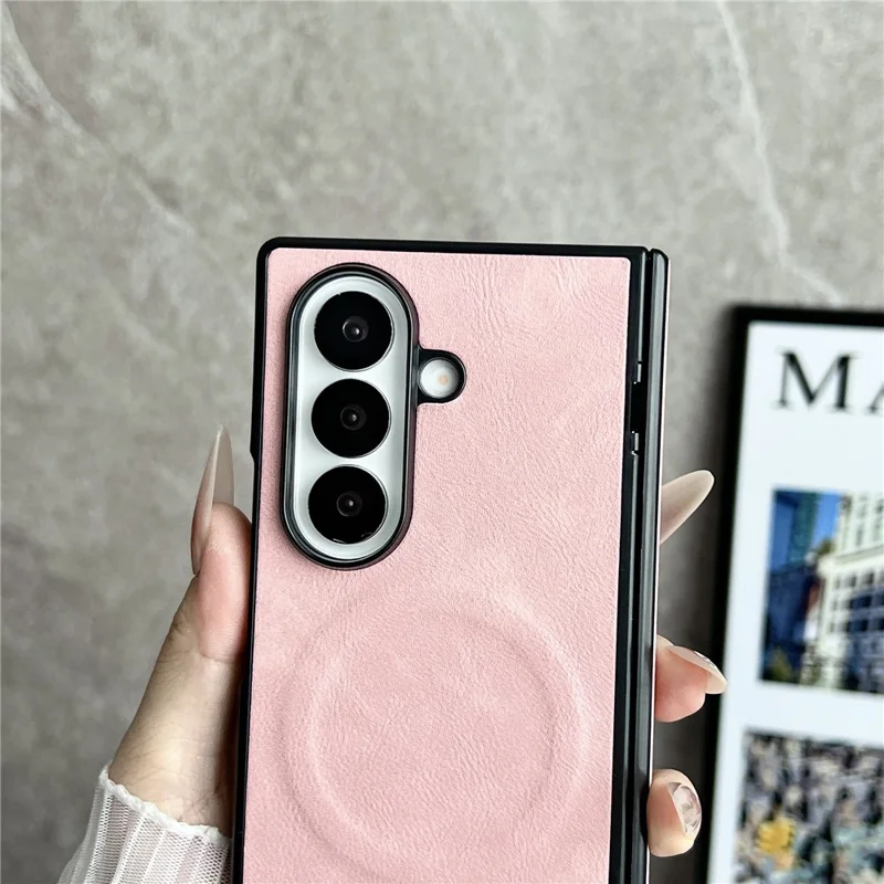 Etui magnetyczne dla Samsung Galaxy Z Fold8 Ultra z ekranem ochronnym, teksturą skóry, zawiasem sprężynowym, ochronna obudowa - różowy