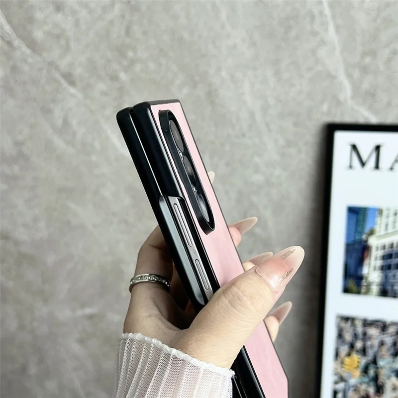Etui magnetyczne dla Samsung Galaxy Z Fold8 Ultra z ekranem ochronnym, teksturą skóry, zawiasem sprężynowym, ochronna obudowa - różowy