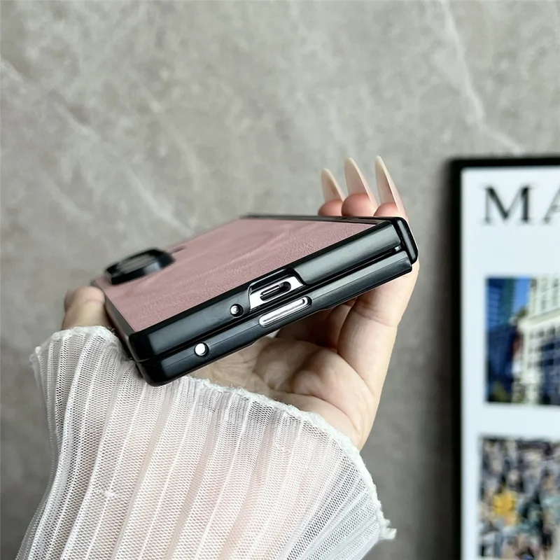 Etui magnetyczne dla Samsung Galaxy Z Fold8 Ultra z ekranem ochronnym, teksturą skóry, zawiasem sprężynowym, ochronna obudowa - różowy