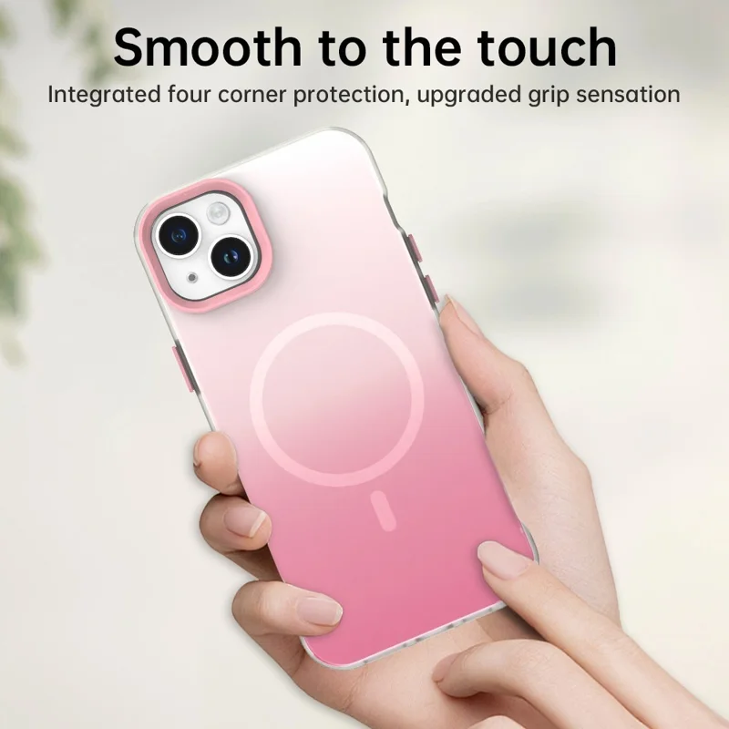 For iPhone 14 Magnetic Case Gradient TPU + PET + PC IMD Shockproof Phone Cover - Green - Pink