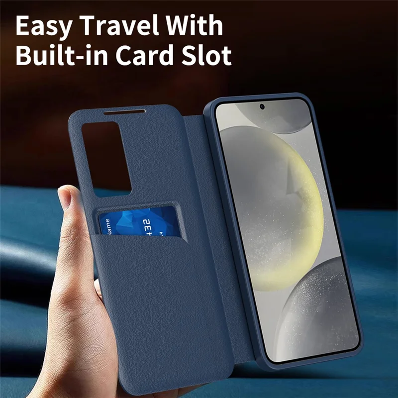 For Samsung Galaxy S26 FE Case with Card Holder Smart View Window Leather Phone Cover - Sapphire