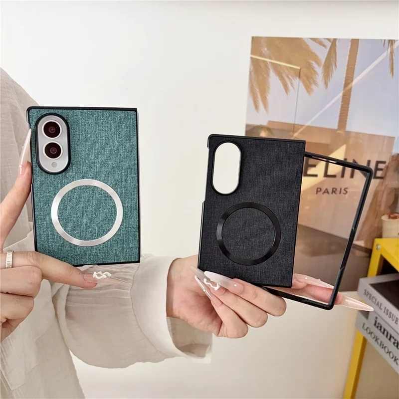 For Samsung Galaxy Z Fold8 Magnetic Case Drop-Proof PC + Cloth Back Phone Cover - Green