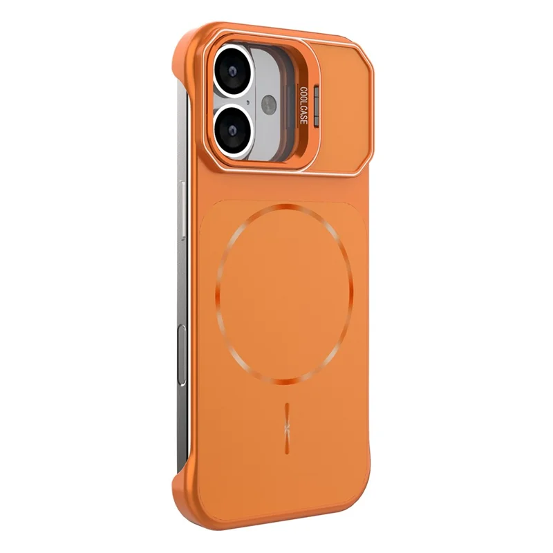 For iPhone 17 Magnetic Case Lens Frame Kickstand Matte PC Frameless Phone Cover - Orange