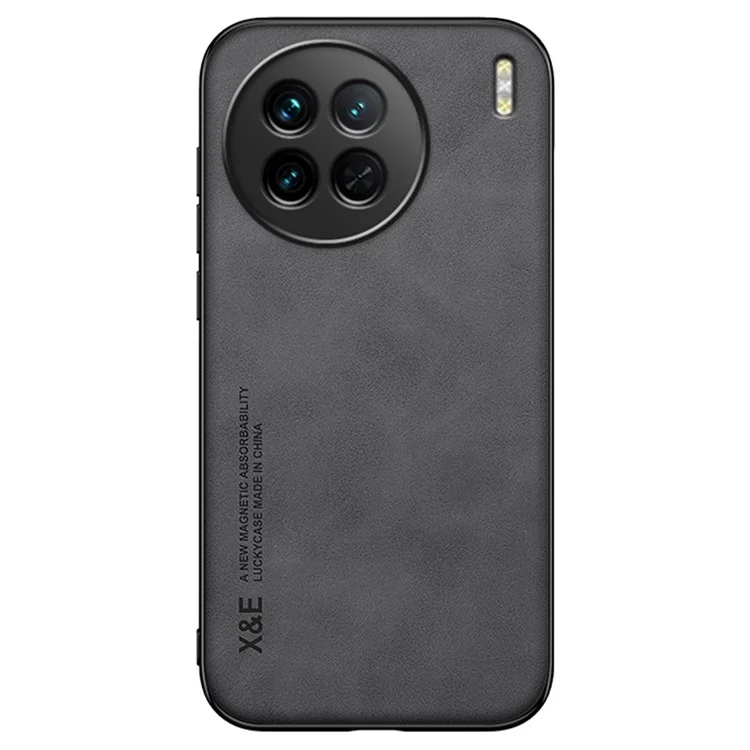 x & e Für Vivo X90 5G PU Lederbeschichtete Tpu+pc-hülle Haut-touch-schutzhahnabdeckung Mit Autohalterung Metallblatt - Dunkelgrau