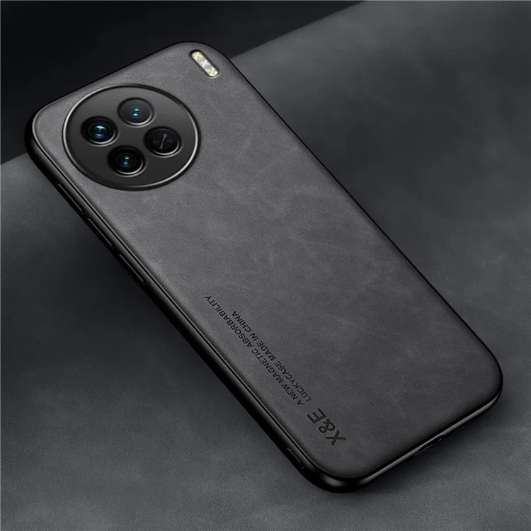 x & e Für Vivo X90 5G PU Lederbeschichtete Tpu+pc-hülle Haut-touch-schutzhahnabdeckung Mit Autohalterung Metallblatt - Dunkelgrau