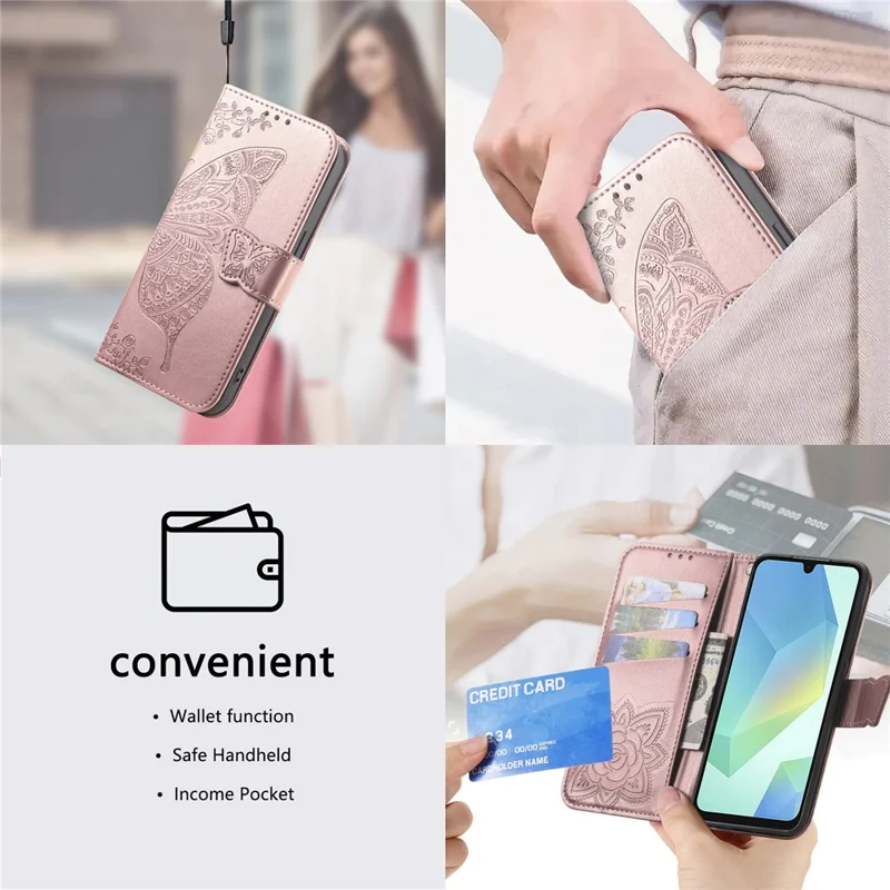 For Xiaomi 17 Max Case with Strap Butterfly Pattern PU Leather Wallet Phone Cover - Rose Gold