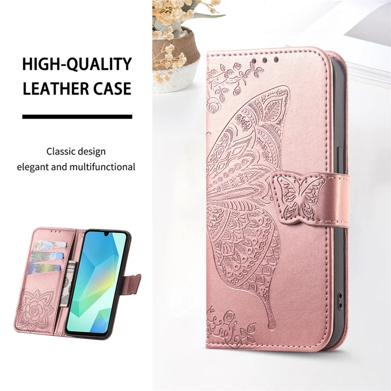 For Xiaomi 17 Max Case with Strap Butterfly Pattern PU Leather Wallet Phone Cover - Rose Gold