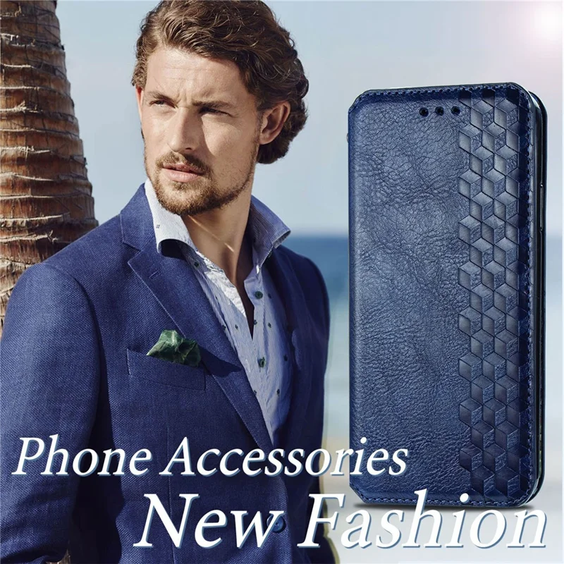 For Xiaomi 17 Max Case Rhombus Imprint PU Leather Wallet Phone Cover - Blue