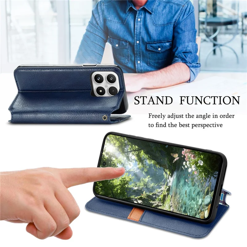For Xiaomi 17 Max Case Rhombus Imprint PU Leather Wallet Phone Cover - Blue