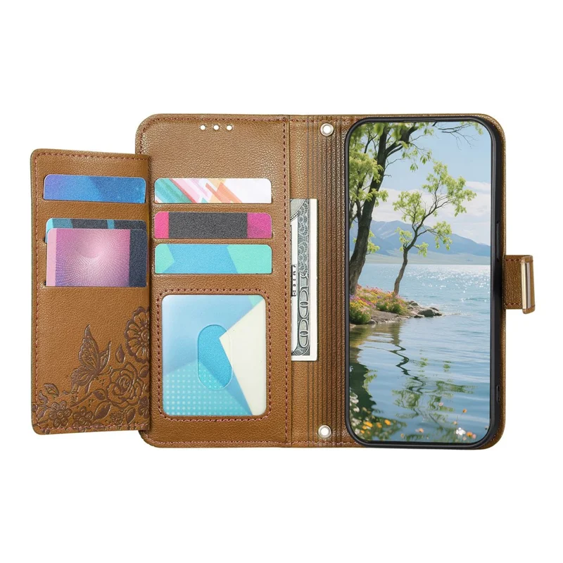 For Xiaomi 17 Max Case Floral Leaf Pattern Multi Card Slots Zipper Leather Phone Cover with Wrist Strap - Brown