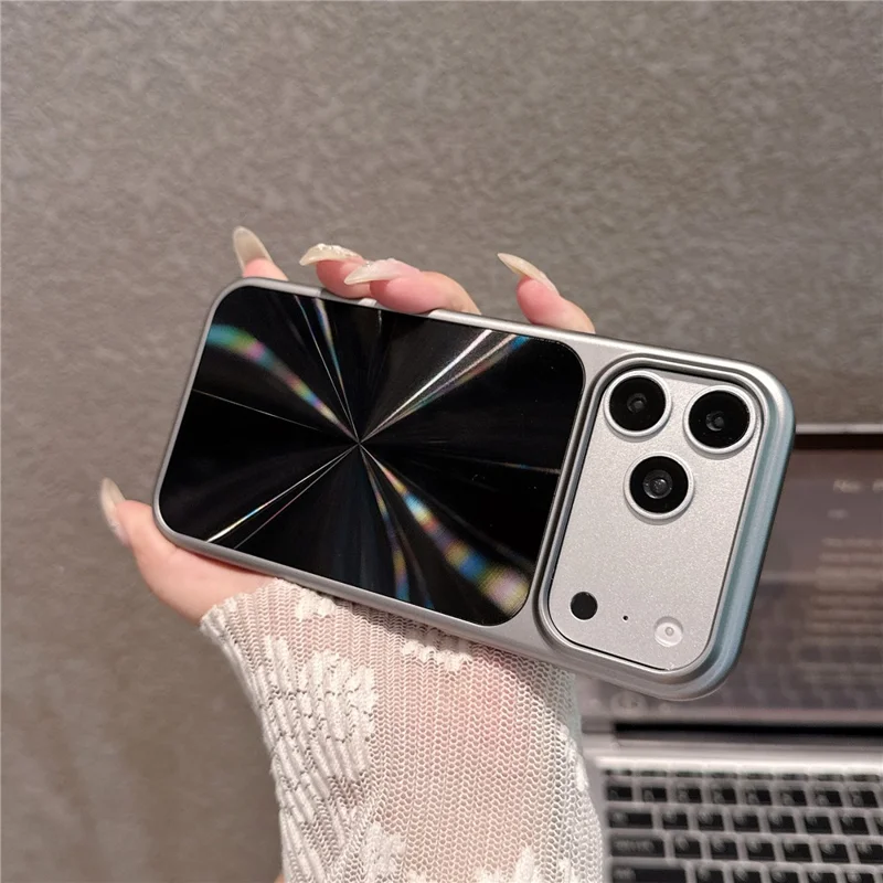 For iPhone 17 Pro Max Case Large Camera Cutout Aurora CD Pattern PC + TPU Phone Cover - Black