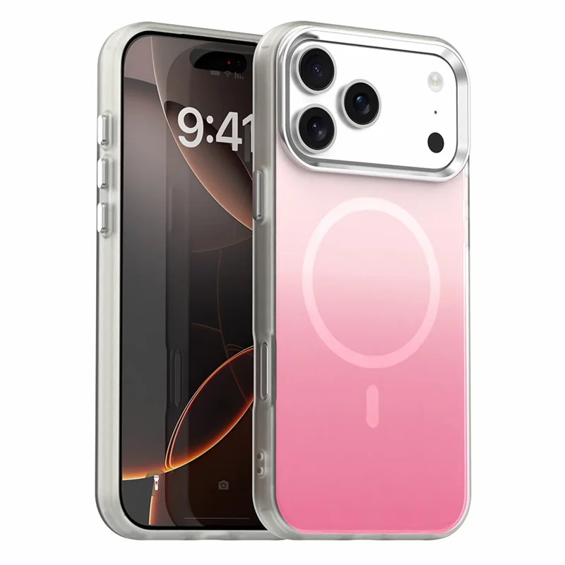 For iPhone 17 Pro Max Magnetic Case Gradient TPU + PET + PC IMD Shockproof Phone Cover - Pink