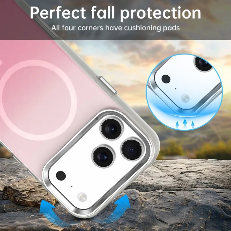 For iPhone 17 Pro Max Magnetic Case Gradient TPU + PET + PC IMD Shockproof Phone Cover - Pink