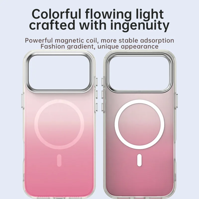 For iPhone 17 Pro Max Magnetic Case Gradient TPU + PET + PC IMD Shockproof Phone Cover - Pink