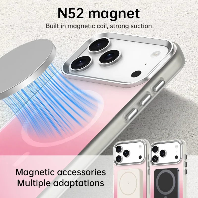 For iPhone 17 Pro Max Magnetic Case Gradient TPU + PET + PC IMD Shockproof Phone Cover - Pink