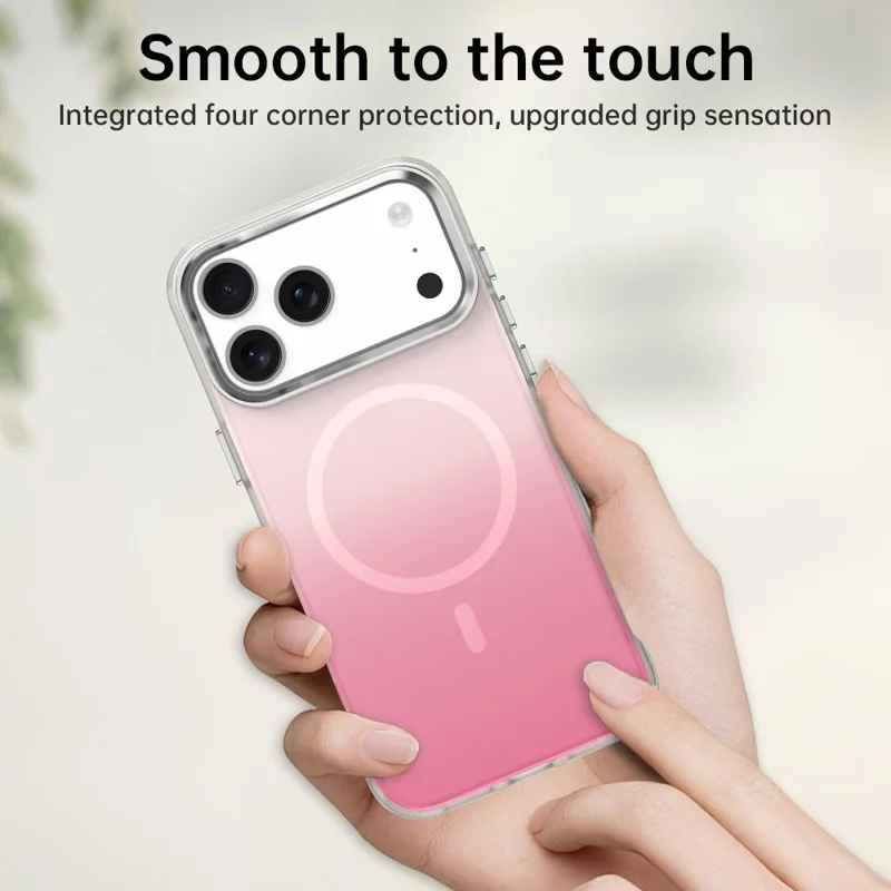 For iPhone 17 Pro Max Magnetic Case Gradient TPU + PET + PC IMD Shockproof Phone Cover - Pink