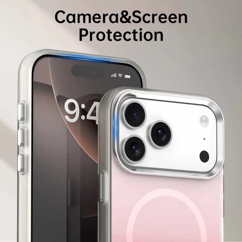 For iPhone 17 Pro Max Magnetic Case Gradient TPU + PET + PC IMD Shockproof Phone Cover - Pink