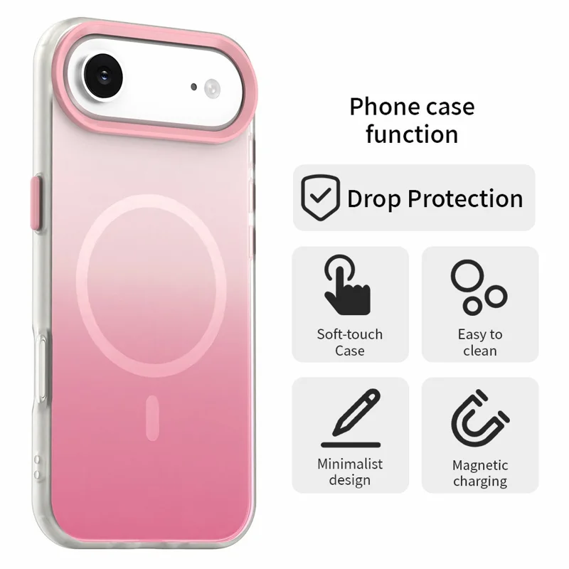 For iPhone Air Magnetic Case Gradient TPU + PET + PC IMD Shockproof Phone Cover - Pink