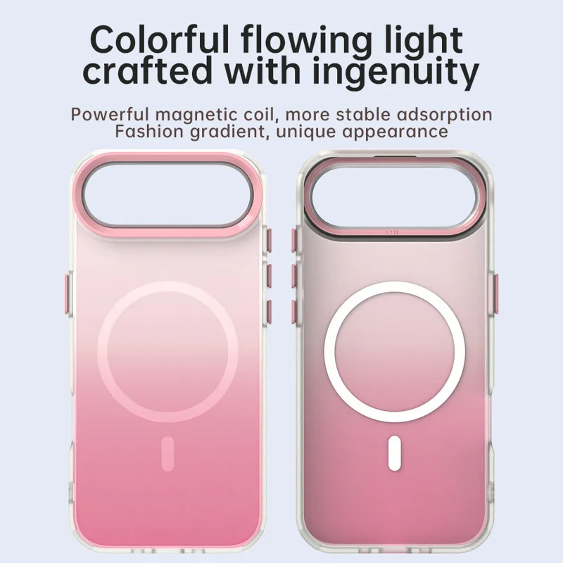 For iPhone Air Magnetic Case Gradient TPU + PET + PC IMD Shockproof Phone Cover - Pink