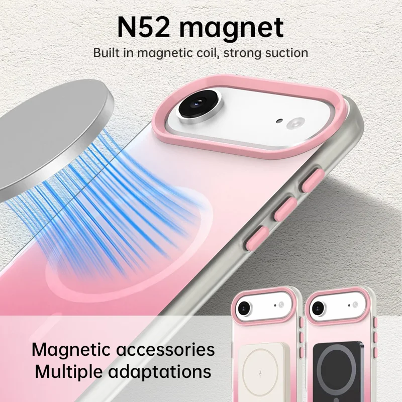 For iPhone Air Magnetic Case Gradient TPU + PET + PC IMD Shockproof Phone Cover - Pink