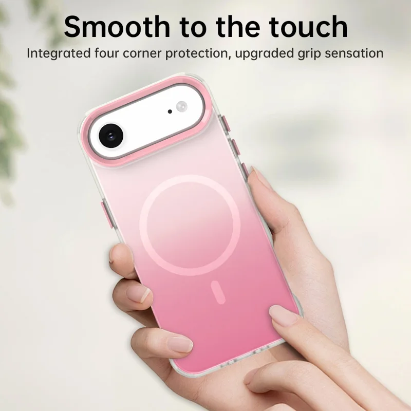 For iPhone Air Magnetic Case Gradient TPU + PET + PC IMD Shockproof Phone Cover - Pink
