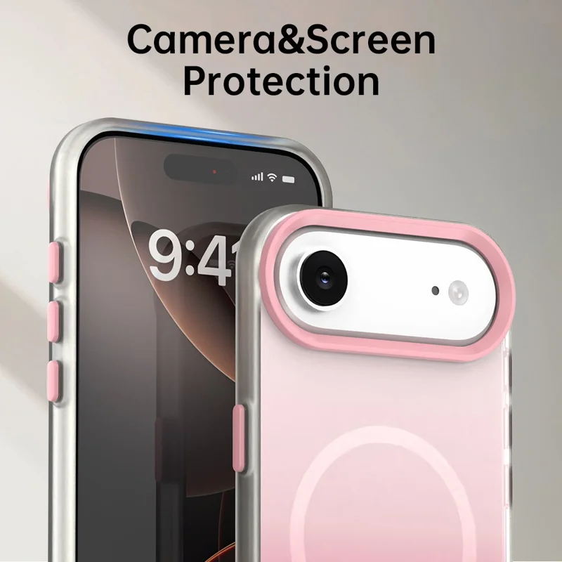 For iPhone Air Magnetic Case Gradient TPU + PET + PC IMD Shockproof Phone Cover - Pink