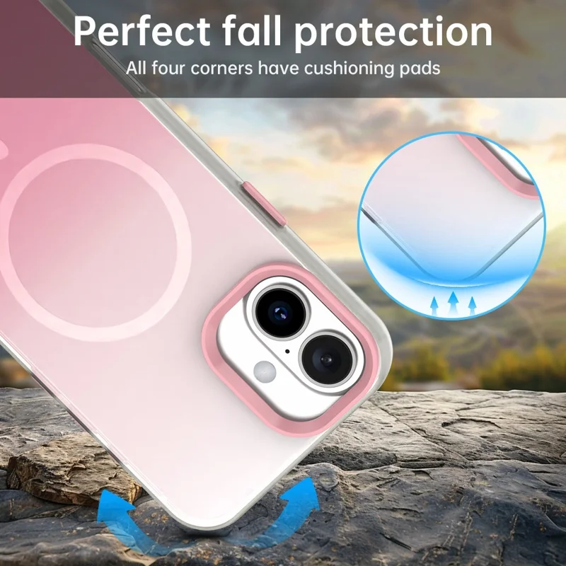 For iPhone 16 Magnetic Case Gradient TPU + PET + PC IMD Shockproof Phone Cover - Pink