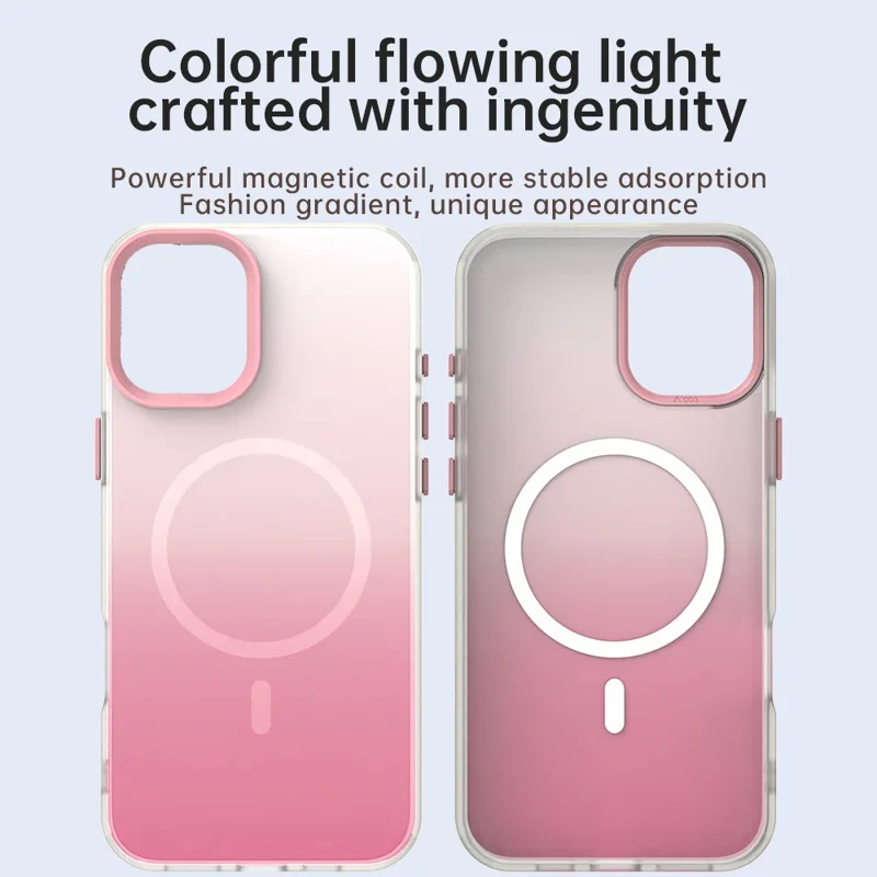 For iPhone 16 Magnetic Case Gradient TPU + PET + PC IMD Shockproof Phone Cover - Pink