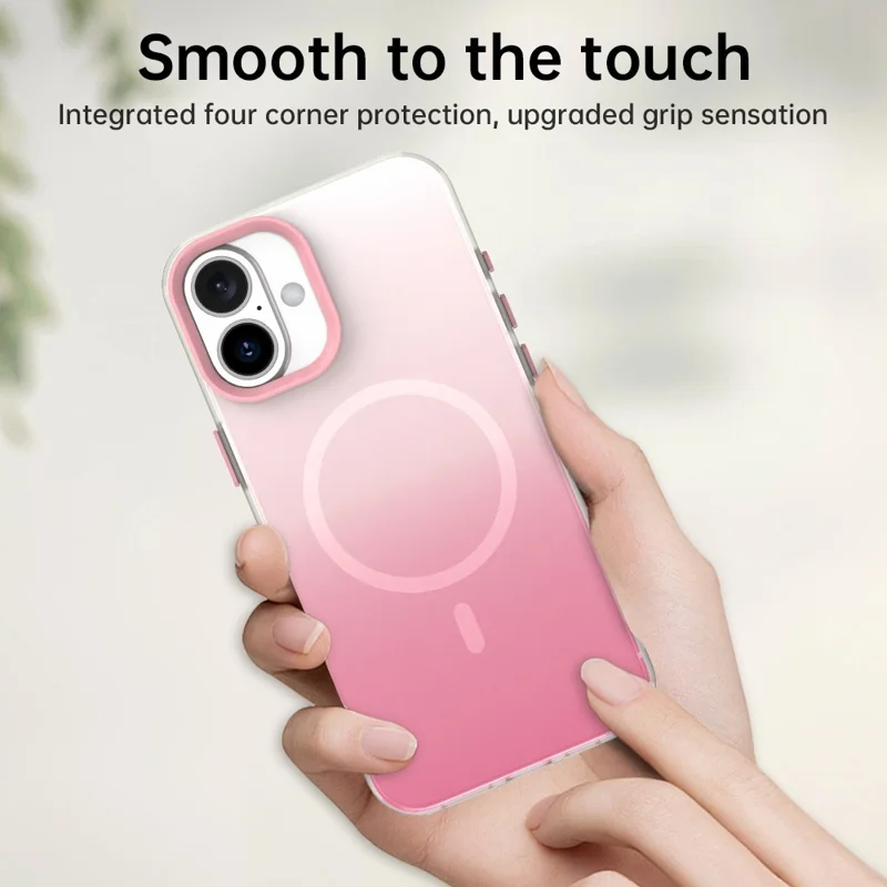 For iPhone 16 Magnetic Case Gradient TPU + PET + PC IMD Shockproof Phone Cover - Pink