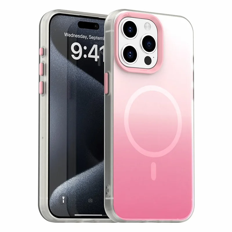 For iPhone 15 Pro Max Magnetic Case Gradient TPU + PET + PC IMD Shockproof Phone Cover - Pink