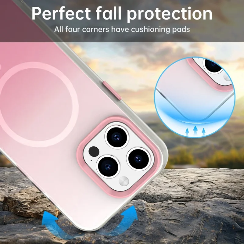 For iPhone 15 Pro Max Magnetic Case Gradient TPU + PET + PC IMD Shockproof Phone Cover - Pink