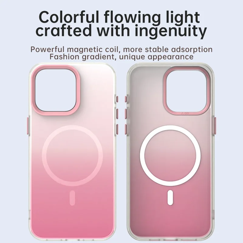 For iPhone 15 Pro Max Magnetic Case Gradient TPU + PET + PC IMD Shockproof Phone Cover - Pink