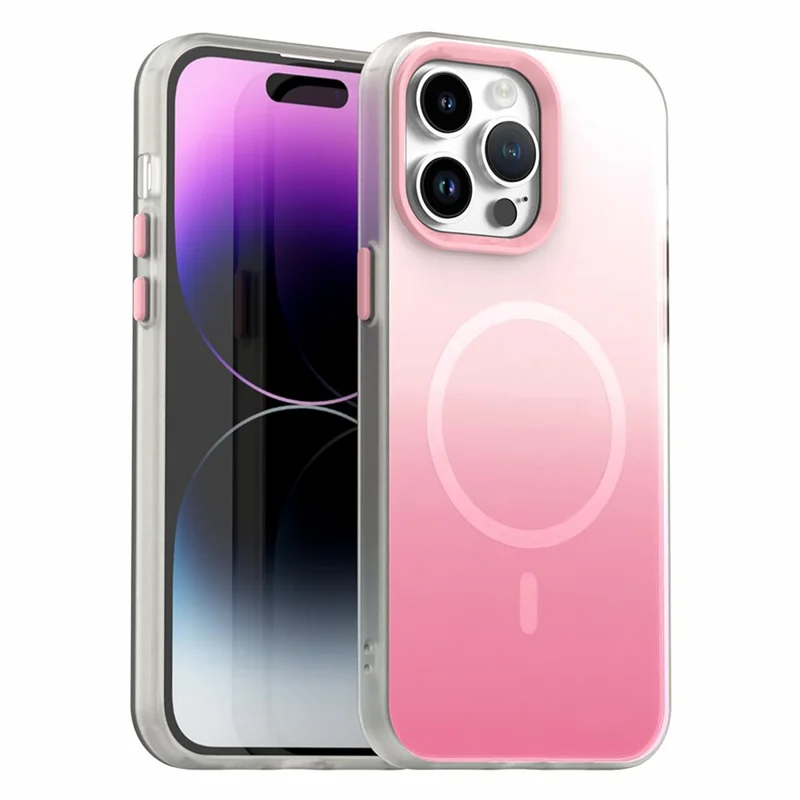 For iPhone 14 Pro Magnetic Case Gradient TPU + PET + PC IMD Shockproof Phone Cover - Pink
