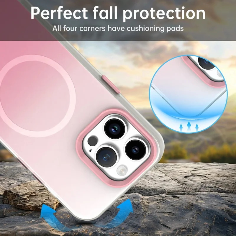 For iPhone 14 Pro Magnetic Case Gradient TPU + PET + PC IMD Shockproof Phone Cover - Pink