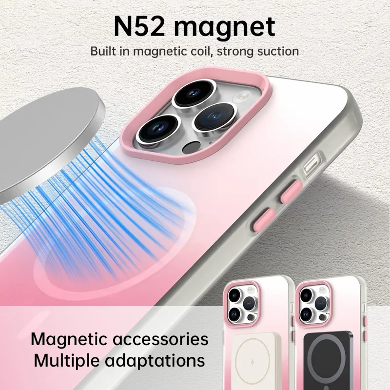 For iPhone 14 Pro Magnetic Case Gradient TPU + PET + PC IMD Shockproof Phone Cover - Pink