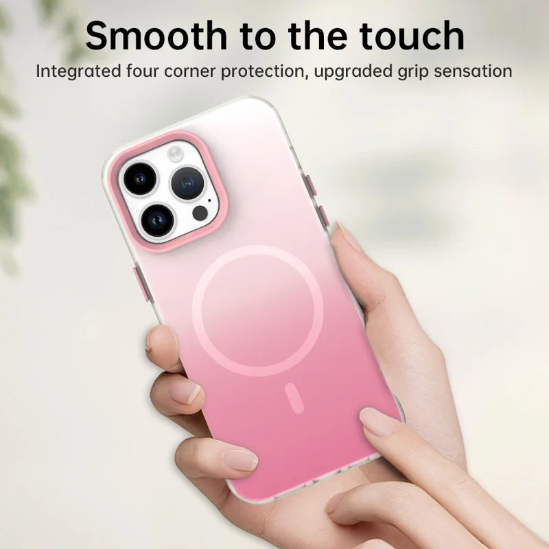 For iPhone 14 Pro Magnetic Case Gradient TPU + PET + PC IMD Shockproof Phone Cover - Pink