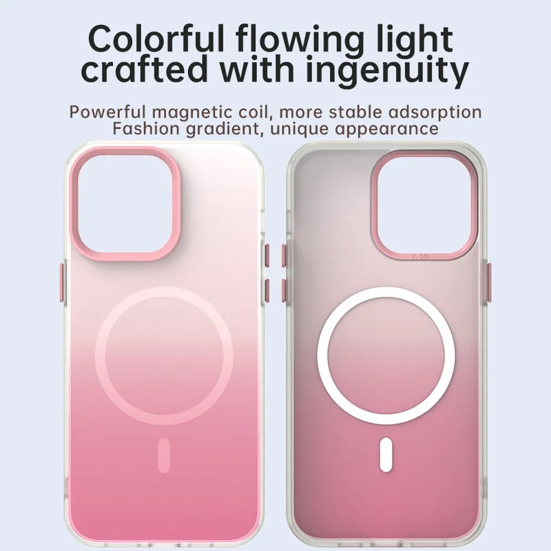 For iPhone 14 Pro Max Magnetic Case Gradient TPU + PET + PC IMD Shockproof Phone Cover - Pink