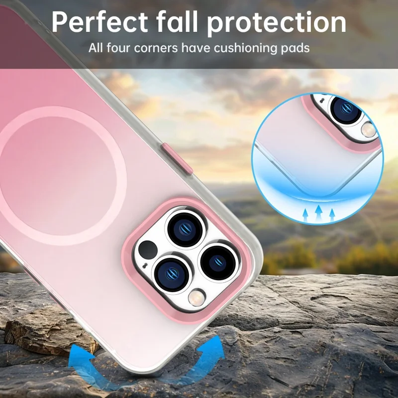 For iPhone 13 Pro Max Magnetic Case Gradient TPU + PET + PC IMD Shockproof Phone Cover - Pink