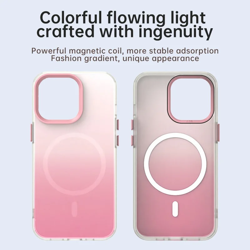 For iPhone 13 Pro Max Magnetic Case Gradient TPU + PET + PC IMD Shockproof Phone Cover - Pink