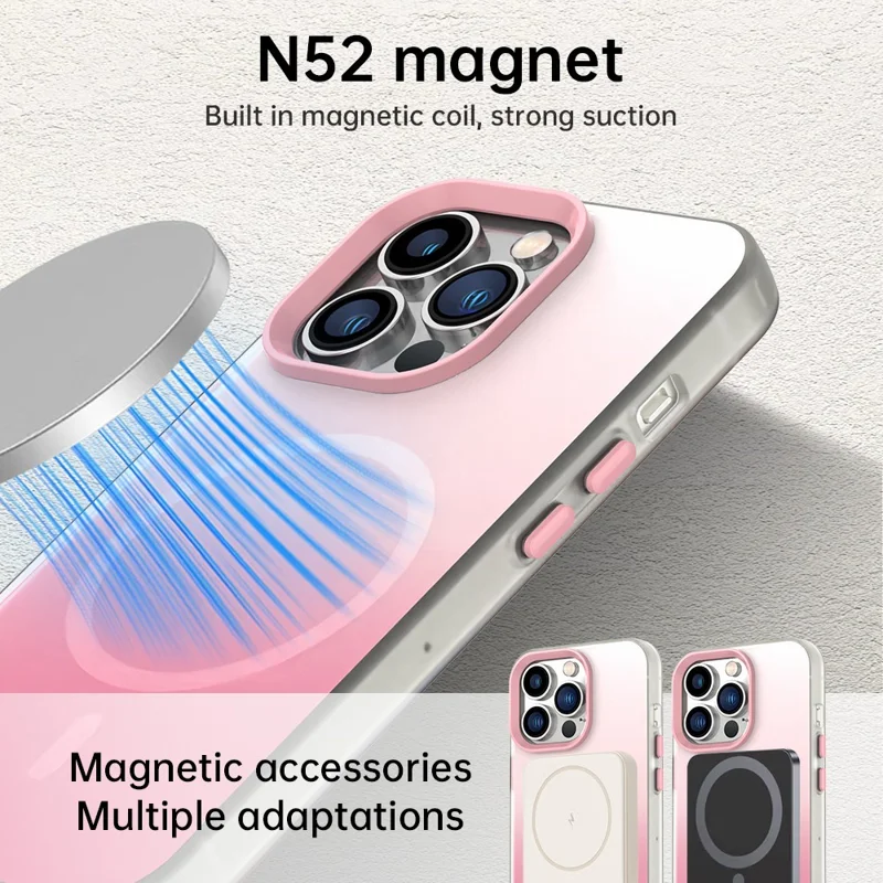For iPhone 13 Pro Max Magnetic Case Gradient TPU + PET + PC IMD Shockproof Phone Cover - Pink