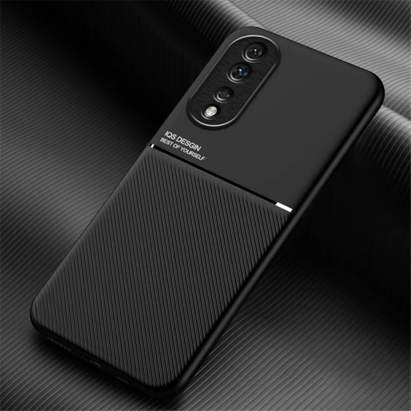 For Honor 80 Pro 5G Lines Imprinted Cell Phone Case PU Leather+TPU Anti-scratch Cover with Built-in Metal Sheet - Black