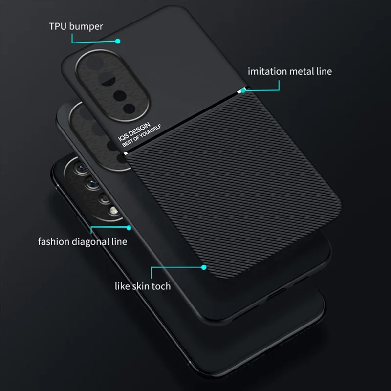 For Honor 80 Pro 5G Lines Imprinted Cell Phone Case PU Leather+TPU Anti-scratch Cover with Built-in Metal Sheet - Black