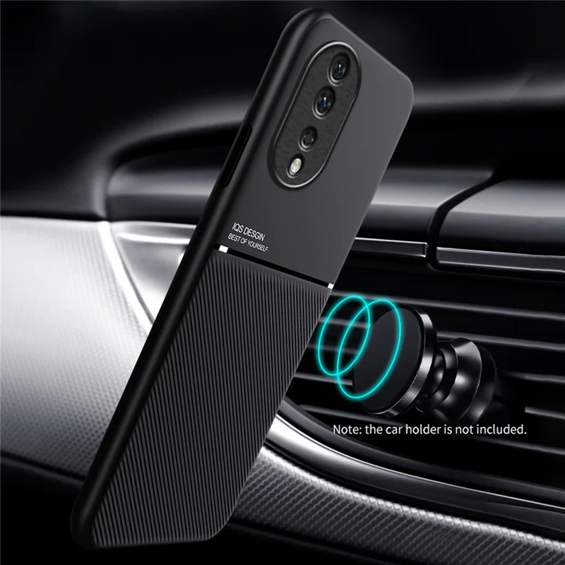 For Honor 80 Pro 5G Lines Imprinted Cell Phone Case PU Leather+TPU Anti-scratch Cover with Built-in Metal Sheet - Black